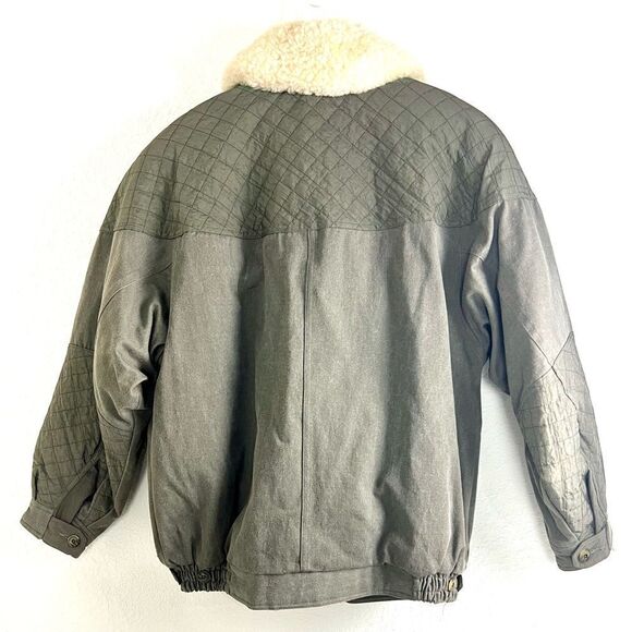 Vintage Eddie Bauer Goose Down Green Quilted Sherpa Shearling Trucker Jacket - Picture 2 of 16